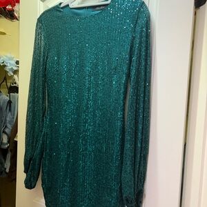 Green Sequin Long Sleeve Dress